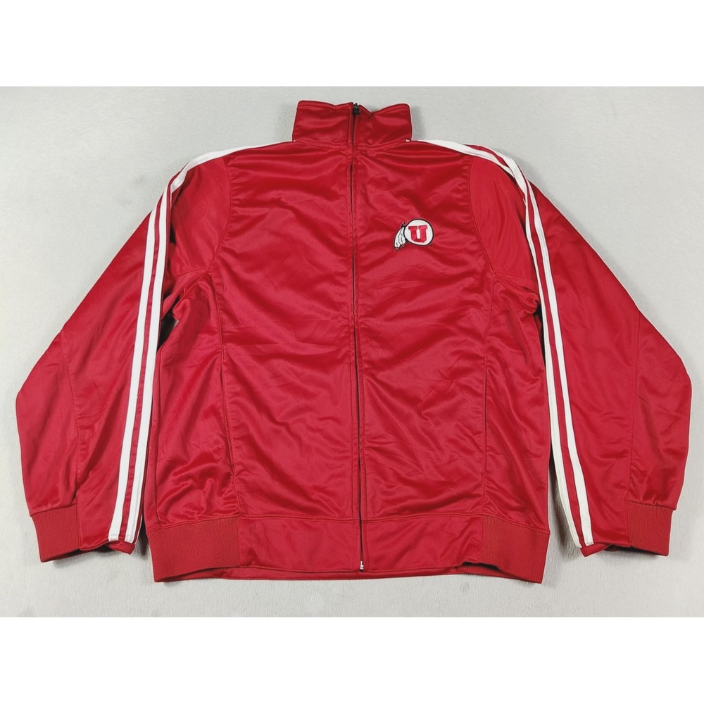 Adidas Track Jacket Mens Small Red NCAA Football Warm Up Full Zip Utah Utes